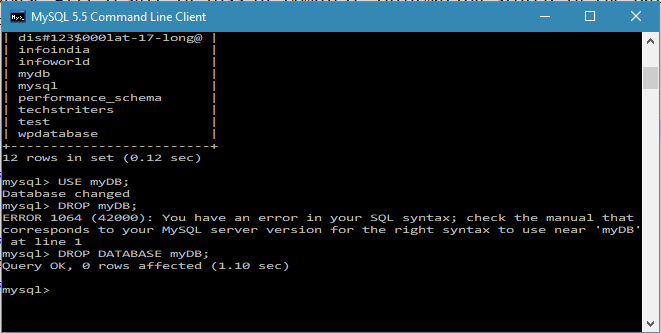 MySQL Drop Database Techstrikers